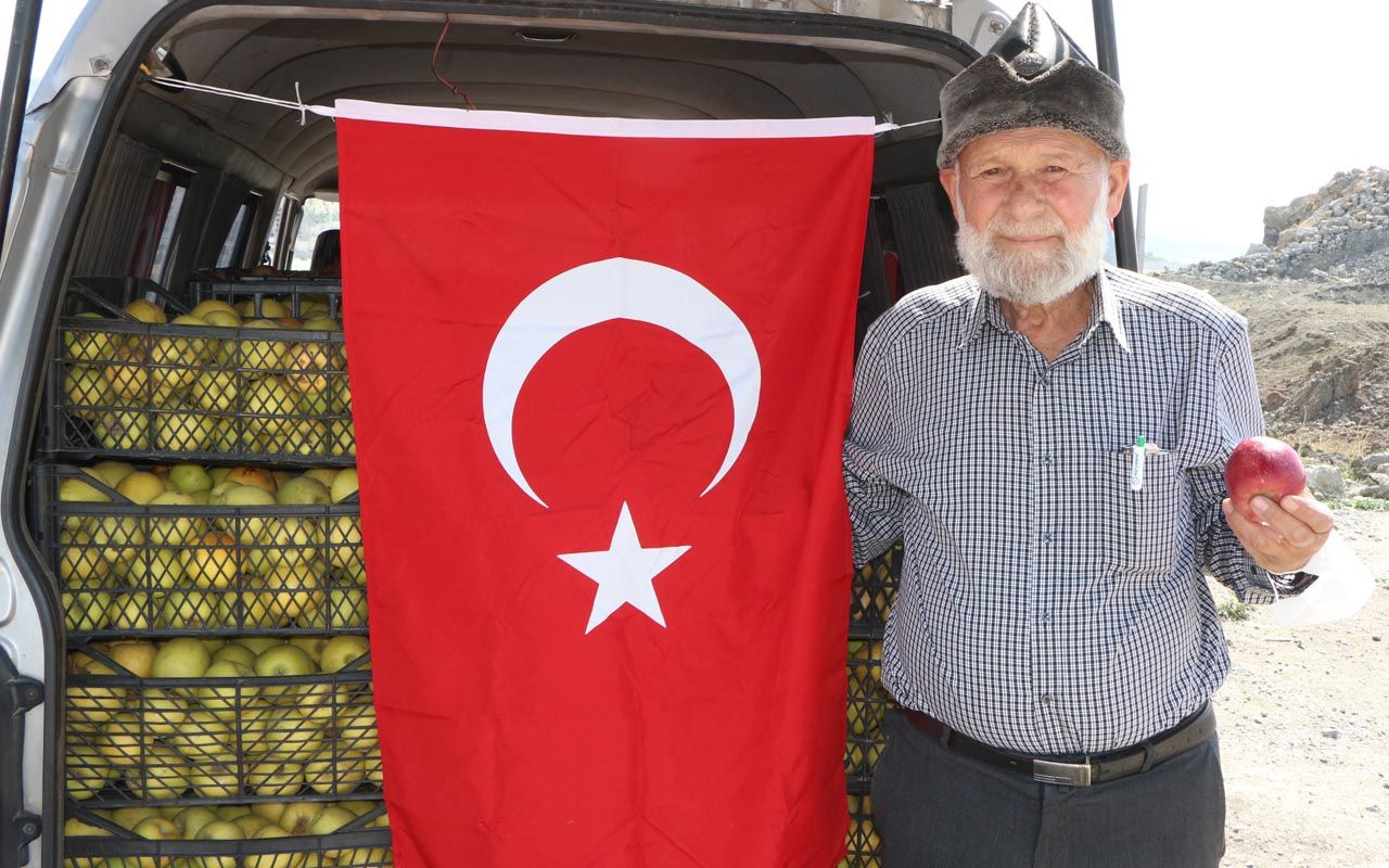 Denizli'den yola çıkan 'Elmacı Dede' Şırnak'ta Mehmetçiğe 1 tonluk elma ikram etti