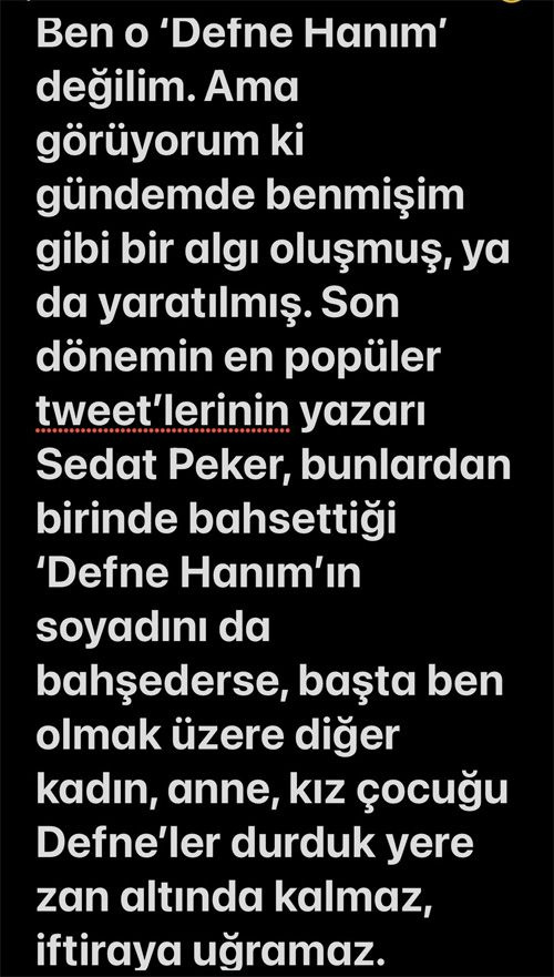 Defne Samyeli 'Ben o Defne Hanım' değilim deyip Sedat Peker'e patladı