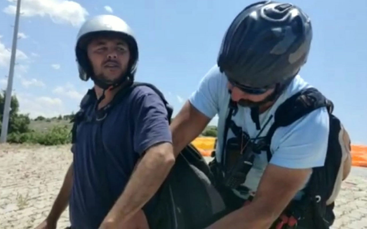 Burdur'lu çiftçi ile Kanadalı paraşütçünün havada kahkaha attıran görüntüleri olay oldu