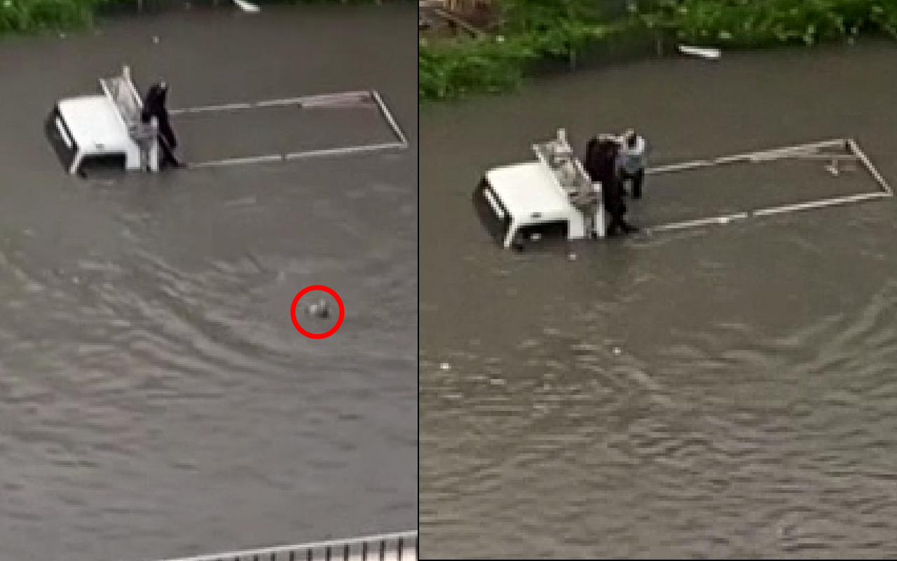 Ankara'da yağmur yağışı sonrası yollar havuza döndü! Halatla kurtarıldı