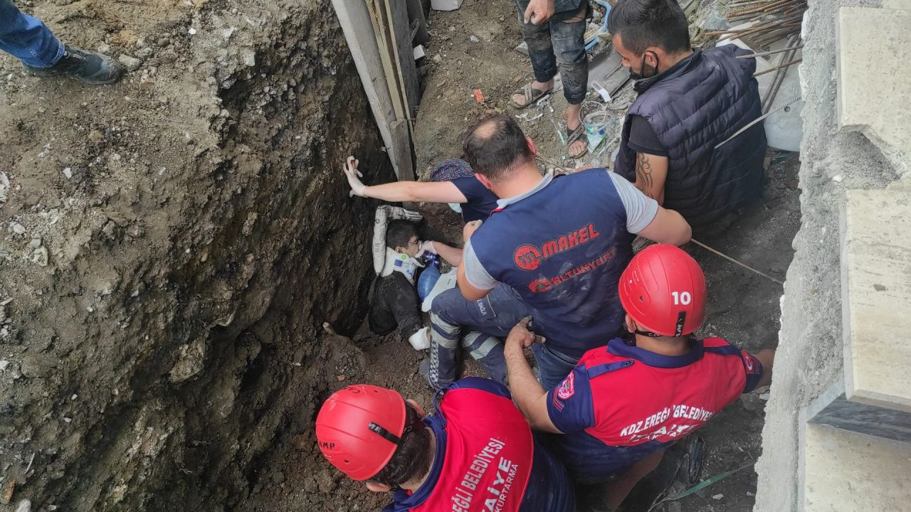 Zonguldak'ta göçük Toprak altındaki işçi saniye saniye görüntülendi