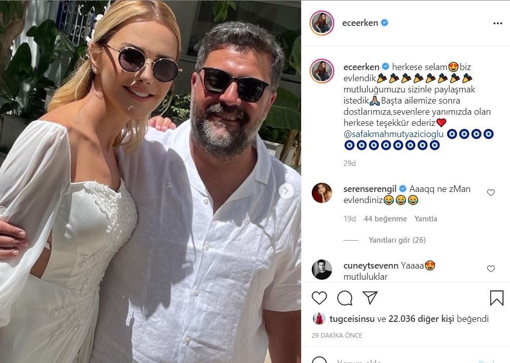 Ece Erken Şafak Mahmutyazıcıoğlu'yla evlendi! Müjdeyi verdi!