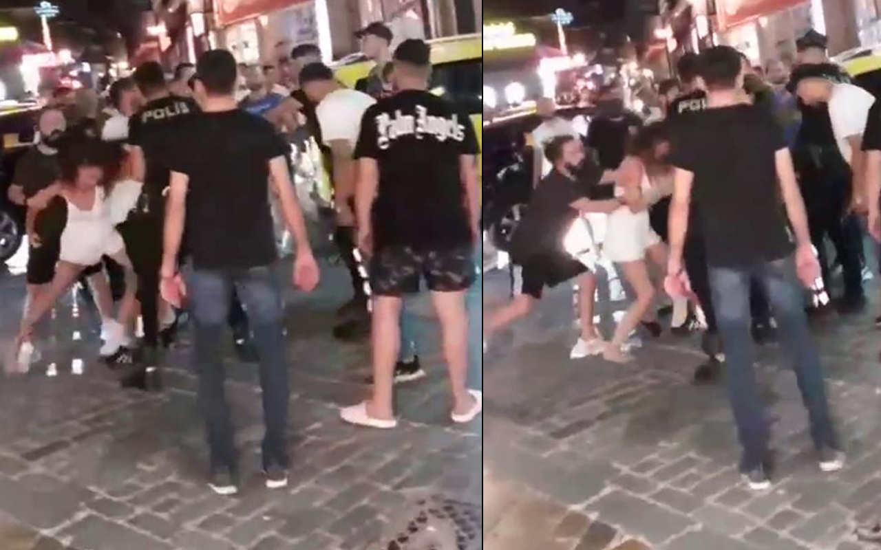 Antalya'da genç kızlar birbirine girdi! Erkekler tempo tuttular: Kafasına vur