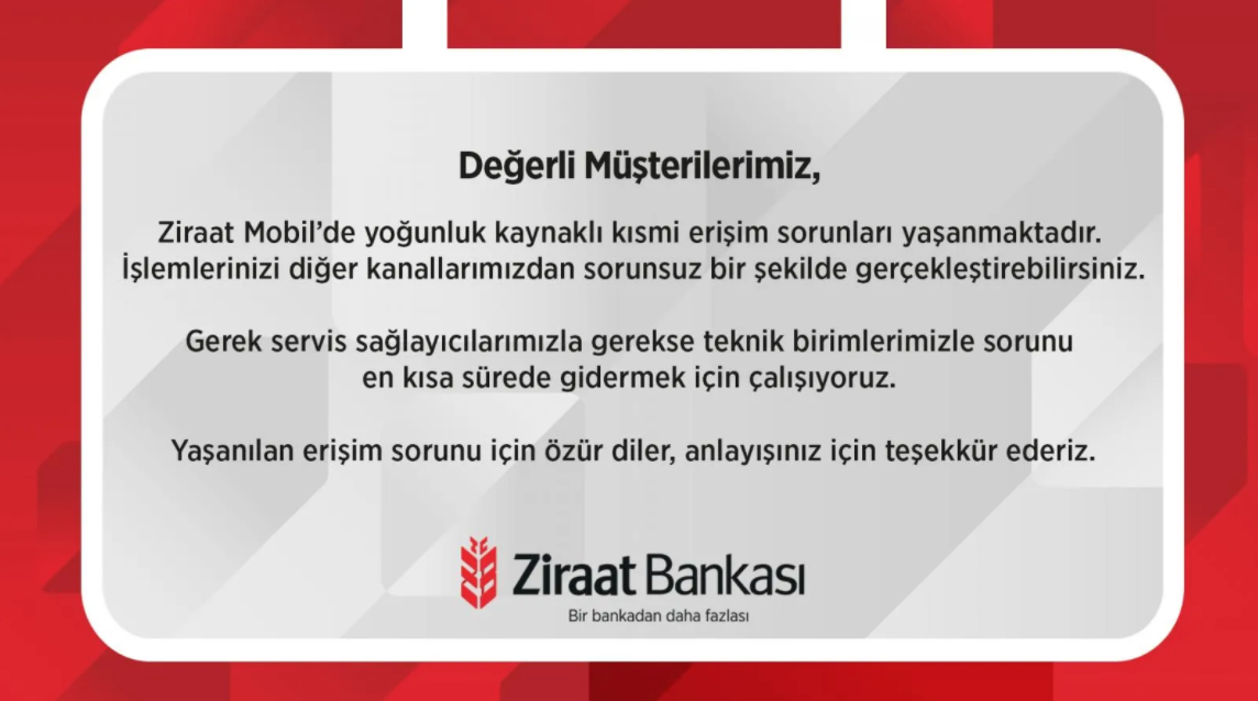 Akbank'tan sonra Ziraat Bankası'na da erişim yok