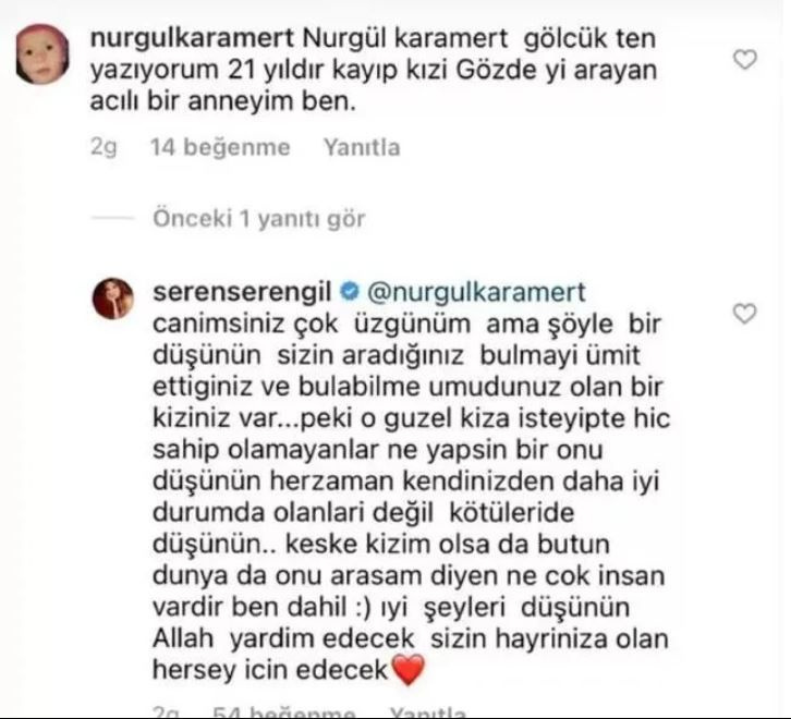 Seren Serengil'den Instagram'da kızını arayan acılı anneye inanılmaz cevap!