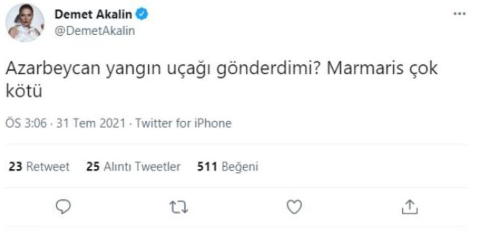 Demet Akalın Azerbaycan twitiyle rezil oldu twitini anında yok etti