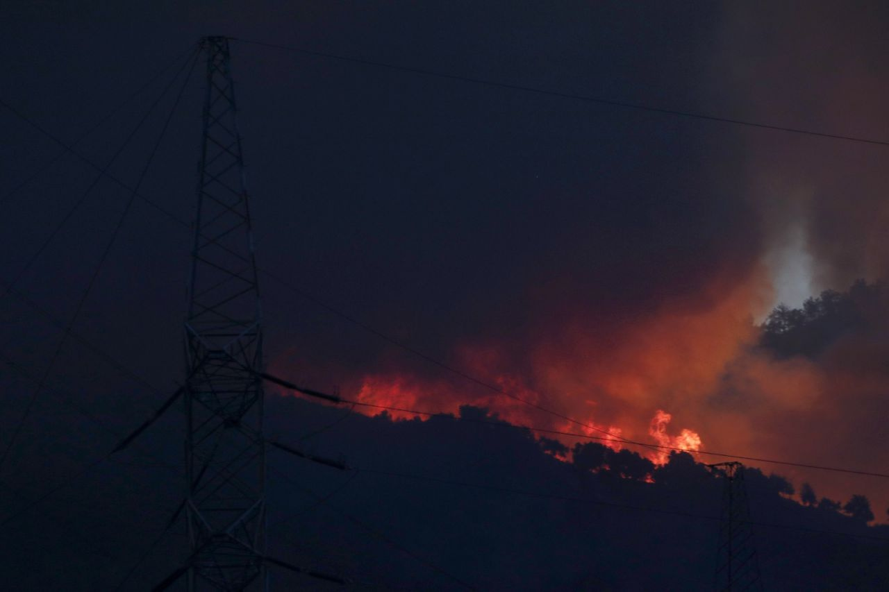 Muğla'nın Milas ilçesindeki orman yangını Kemerköy Termik Santrali'nin tel örgülerine kadar yaklaştı