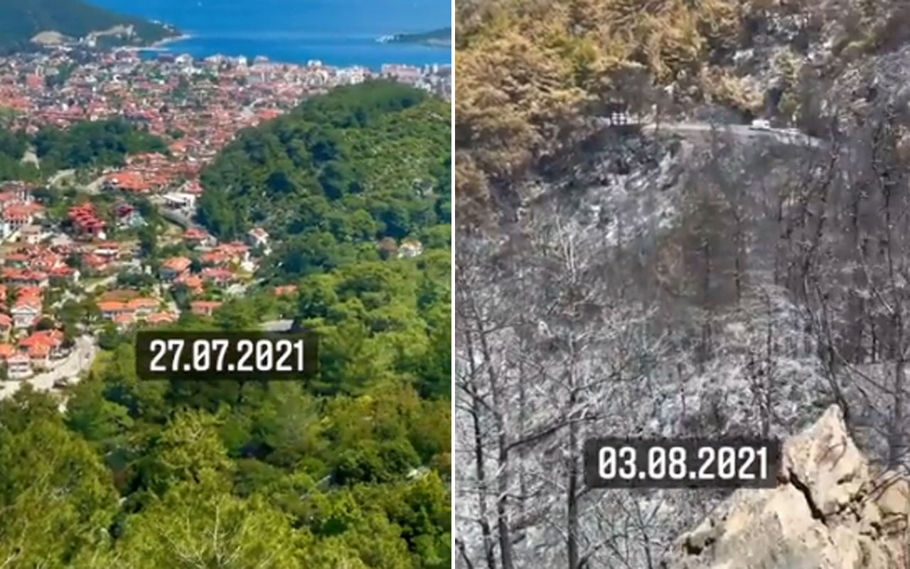Marmaris İçmeler yangın öncesi ve sonrası görüntülendi manzara kahretti