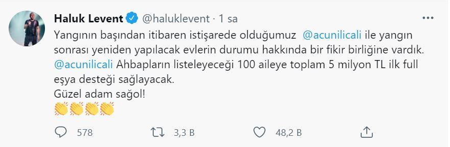 Haluk Levent duyurdu: Acun Ilıcalı orman yangını bölgelerine 5 milyon TL bağışladı