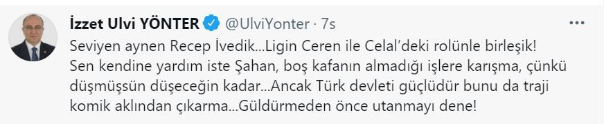 MHP Genel Başkan Yardımcısı Yönter'den Şahan Gökbakar'a tepki