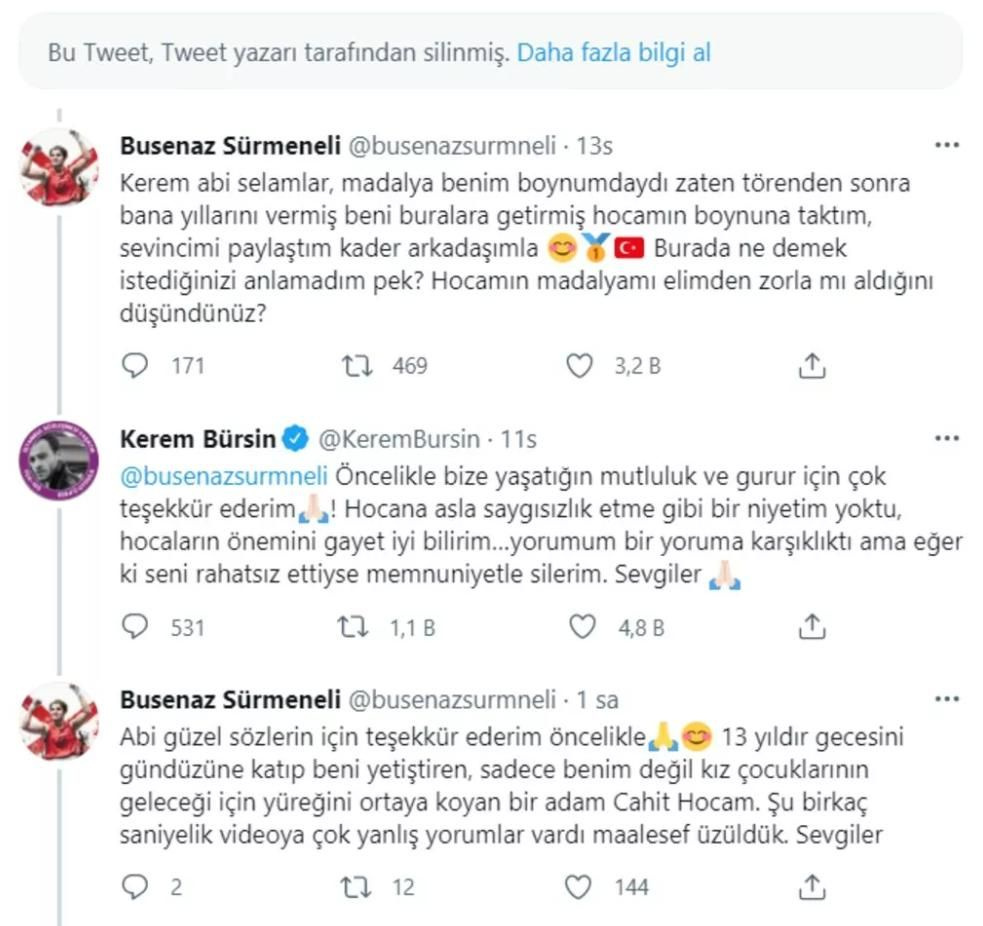 Kerem Bürsin'in madalya tweetine Busenaz Sürmeneli'den ahlaklı cevap