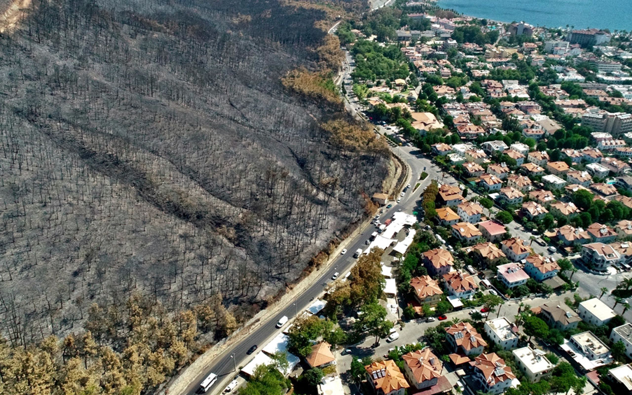 Marmaris'te yanan alanlar havadan görüntülendi yangının boyutu çok net gözüktü