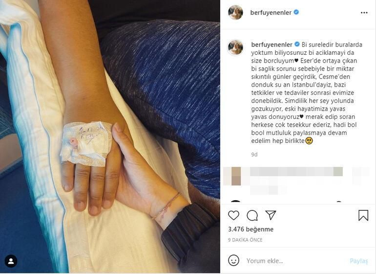 Berfu Yenenler eşi Eser'in hastalığını Instagram'dan duyurdu: Eski hayatımıza...