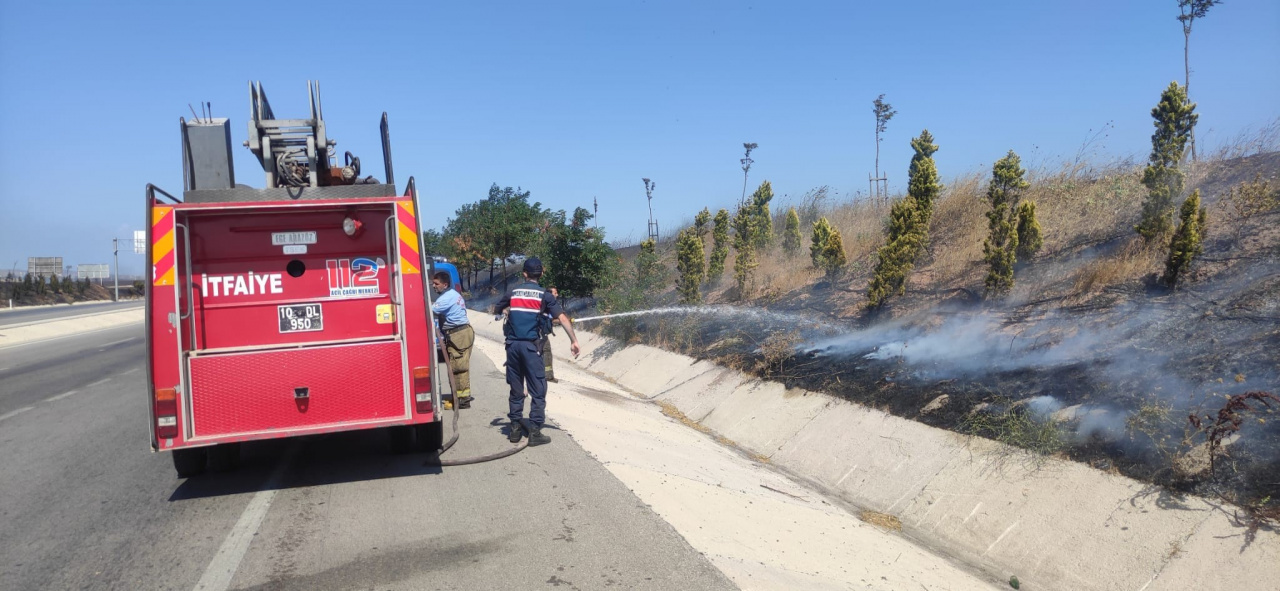 Bandırma�da yol kenarında yangın Haber