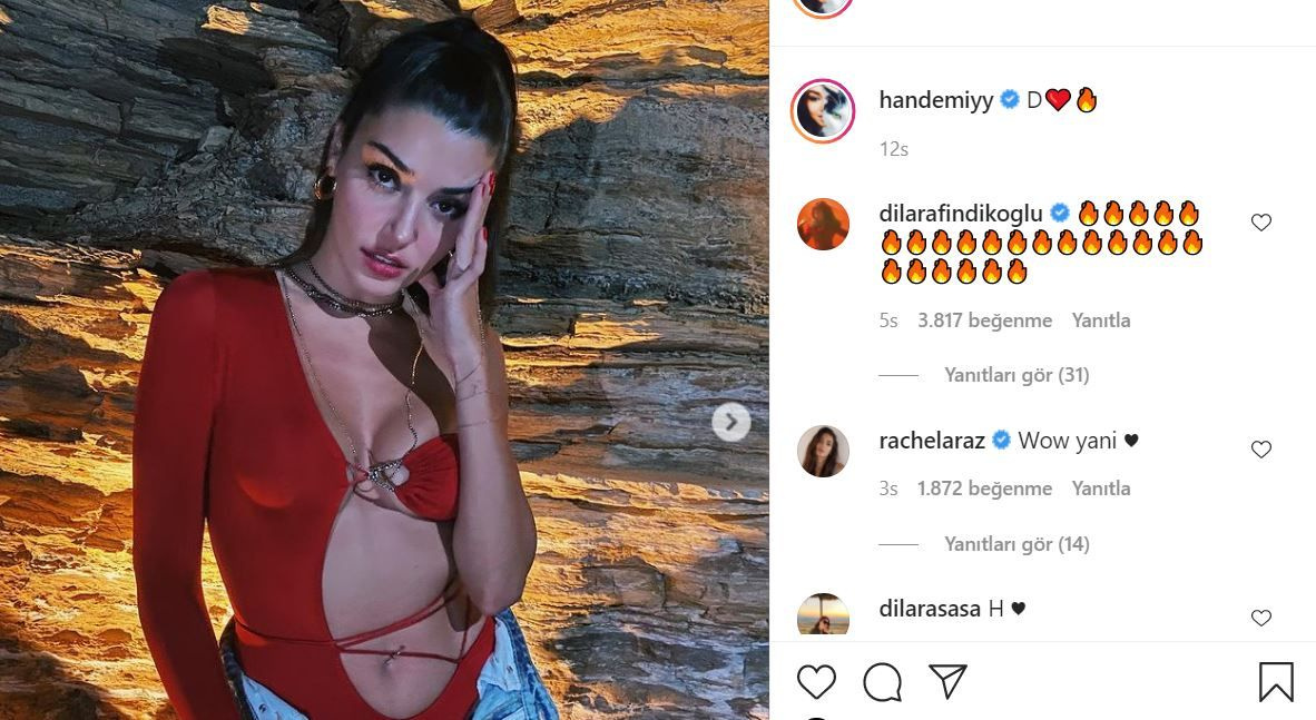 Hande Erçel kırmızı mayosuyla Instagram'ı salladı