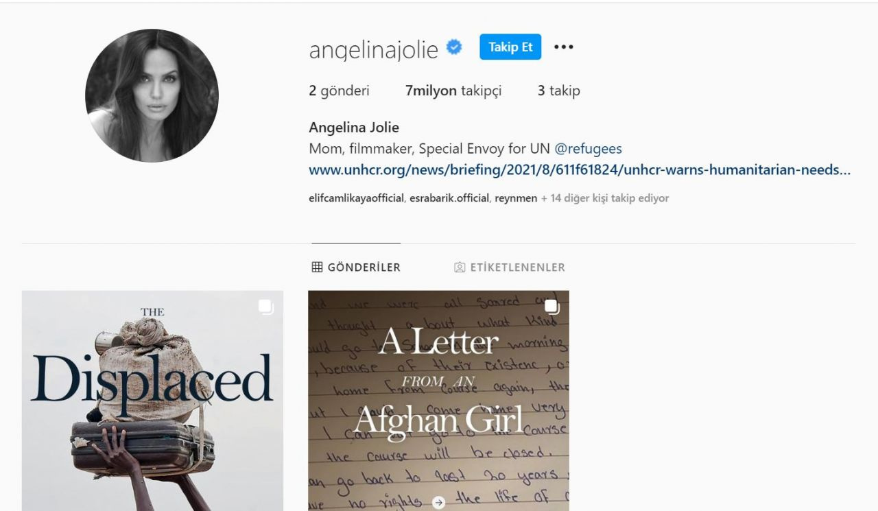 Bugüne dek hesabı olmayan Angelina Jolie Afgan mülteciler için Instagram açtı