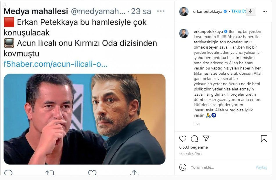 Erkan Petekkaya  'Acun Ilıcalı kovdu' haberine delirdi: En pis küfürleri ediyorum!