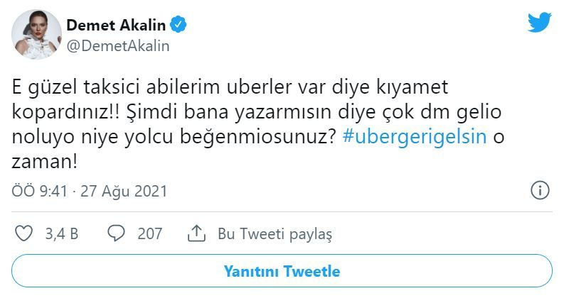 Demet Akalın taksicilere çattı 'Uber' istedi 'Yolcu beğenmiyorsunuz!'