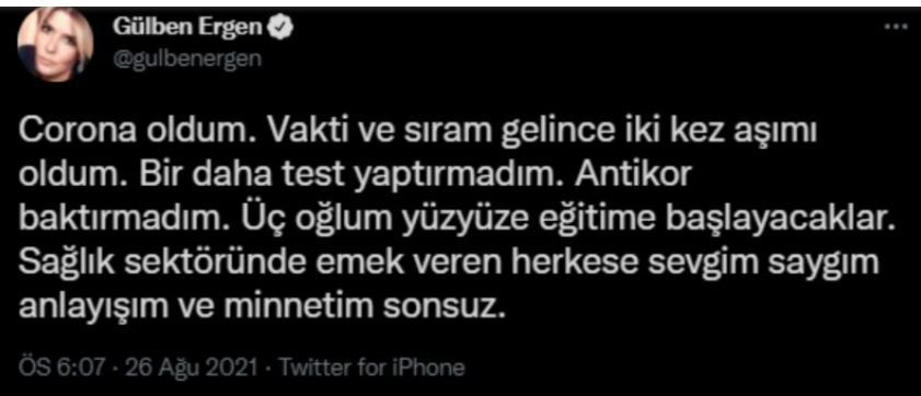 Gülben Ergen'den 'yine korona oldu' haberine isyan: Aşılıyım, bir kere Covid19 oldum!