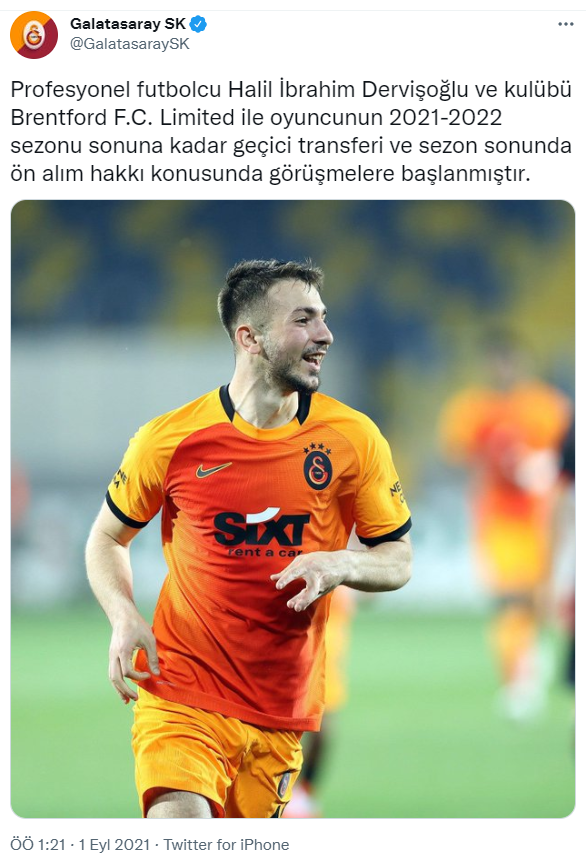 Galatasaray, Halil İbrahim Dervişoğlu'nu KAP'a bildirdi