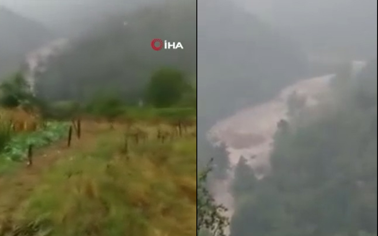 Kastamonu Bozkurt'taki sel felaketinin yeni görüntüsü çıktı: Köprü yıkıldı ağaçlar kökünden söküldü