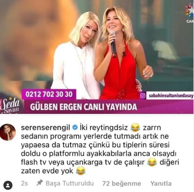 Star Tv'de  Seda Sayan ve Gülben Ergen yayınına Seren Serengil'den 'iki reytingsiz' yorumu