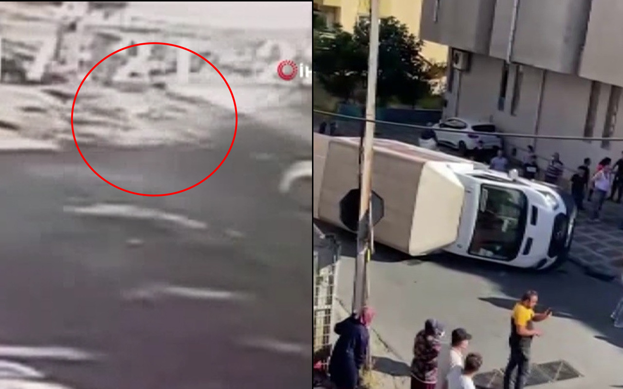 İstanbul'da feci kazada kamyonet devrildi! Son anda kurtuldular