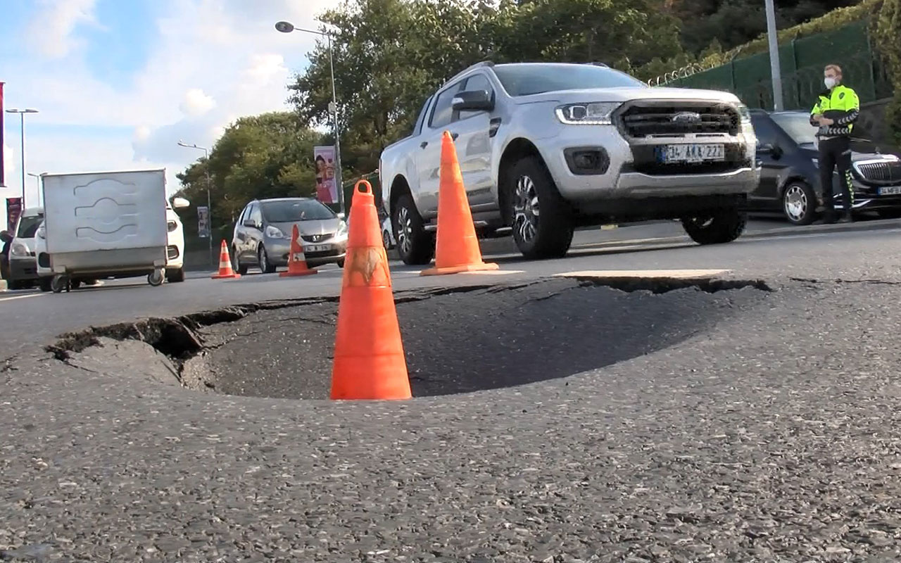 Sarıyer sahilinde yol bir anda çöktü! Çok büyük kaza atlatıldı