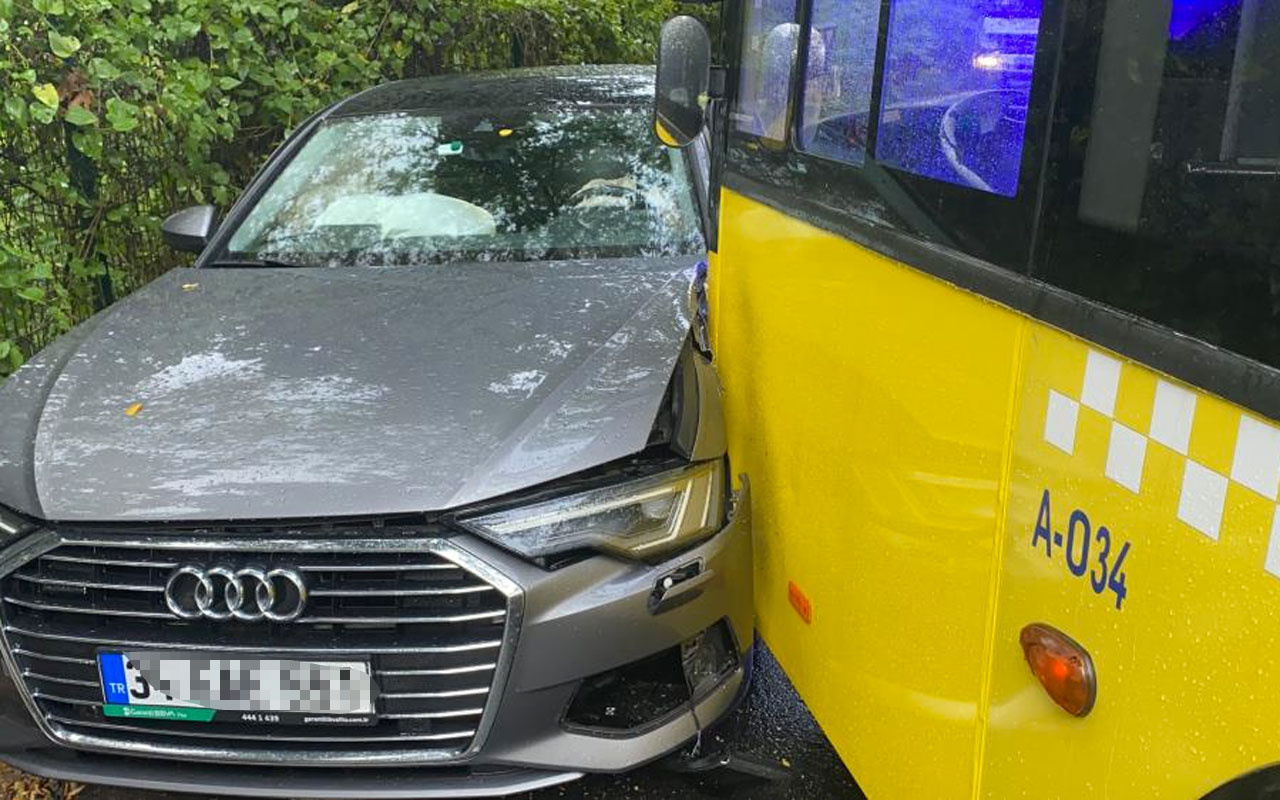 İstanbul Sarıyer'de virajı alamayan İETT otobüsü iki otomobile çarptı
