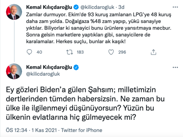 Kemal Kılıçdaroğlu'ndan Cumhurbaşkanı Erdoğan'a: Ey gözleri Biden'a gülen şahsım, habersizsin...
