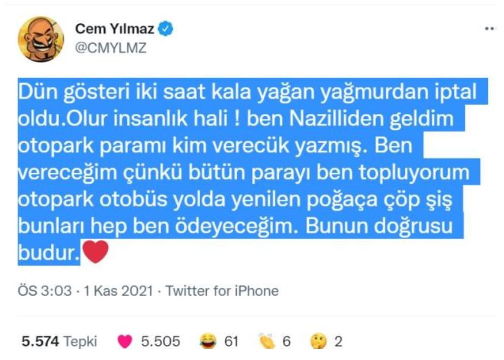 Cem Yılmaz'ın gösterisi iptal! Otopark ücretini soran Nazillili seyirciye olay mesaj