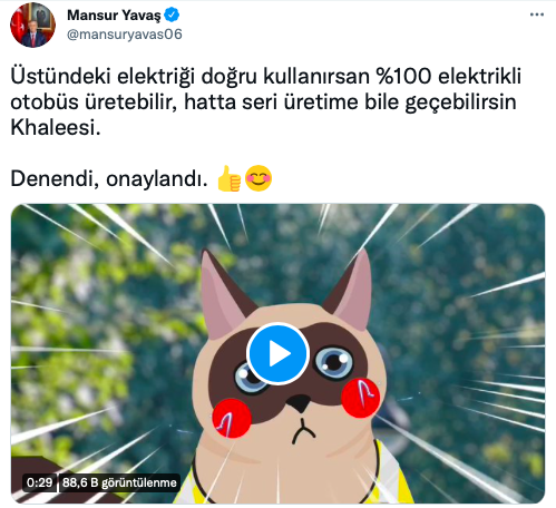 Mansur Yavaş'tan yerli elektrikli otobüs paylaşımı: Elektrikli otobüs üretebilirsin Khaleesi
