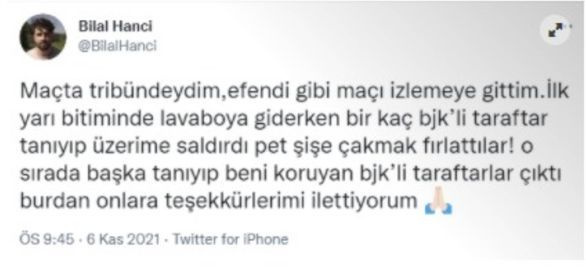 'Beşiktaş-Trabzonspor maçında BJK taraftarından Bilal Hancı'ya saldırı' iddiası