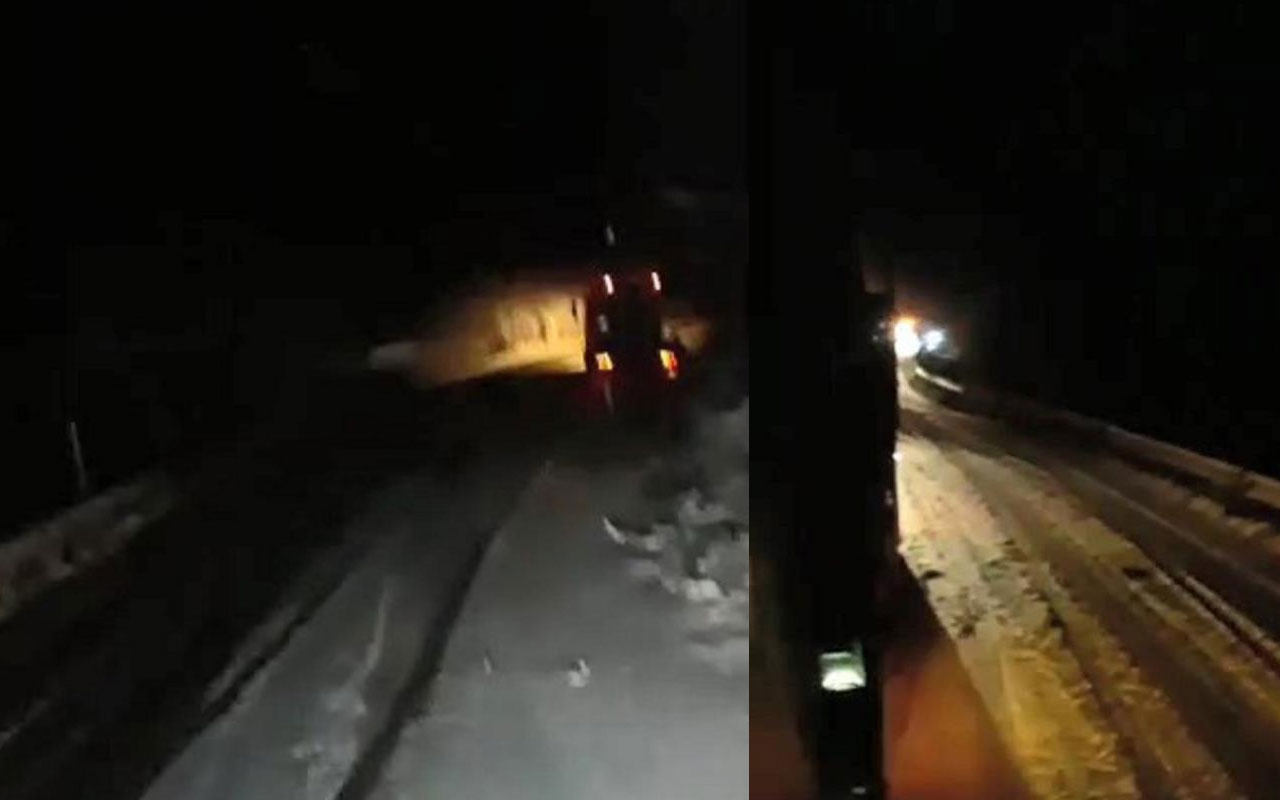 Kastamonu’da kar yağışı yolu kapattı araçlar mahsur kaldı