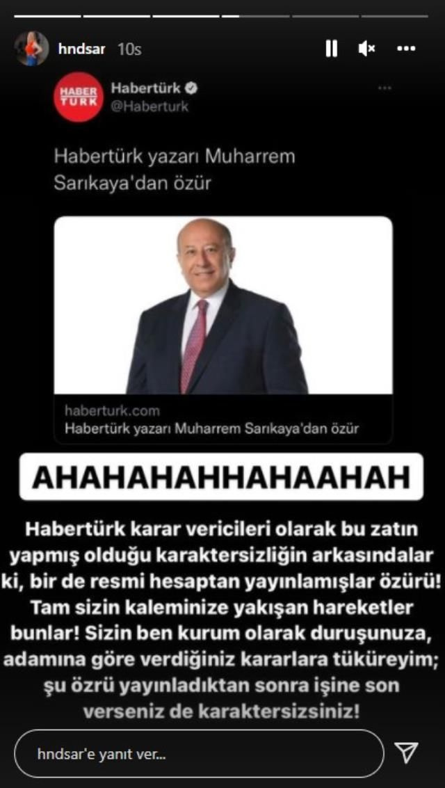 HaberTürk'ten kovulan Hande Sarıoğlu'ndan olay Muharrem Sarıkaya yorumu