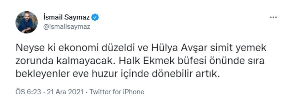 'Simit yiyin' dedikten sonra et yemeye gitmiş! İsmail Saymaz'dan Hülya Avşar'a 'halk ekmek' paylaşımı