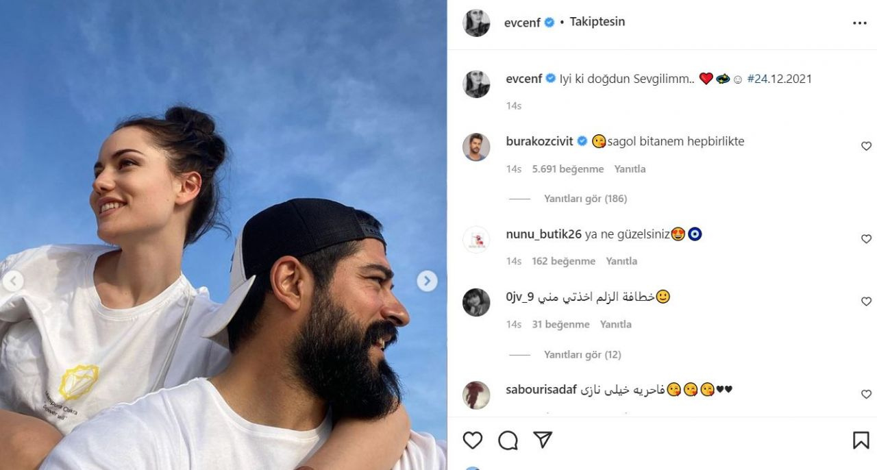 Burak Özçivit Fahriye Evcen'in kolunu ısırdı doğum günü pozları Instagram'da caps oldu!