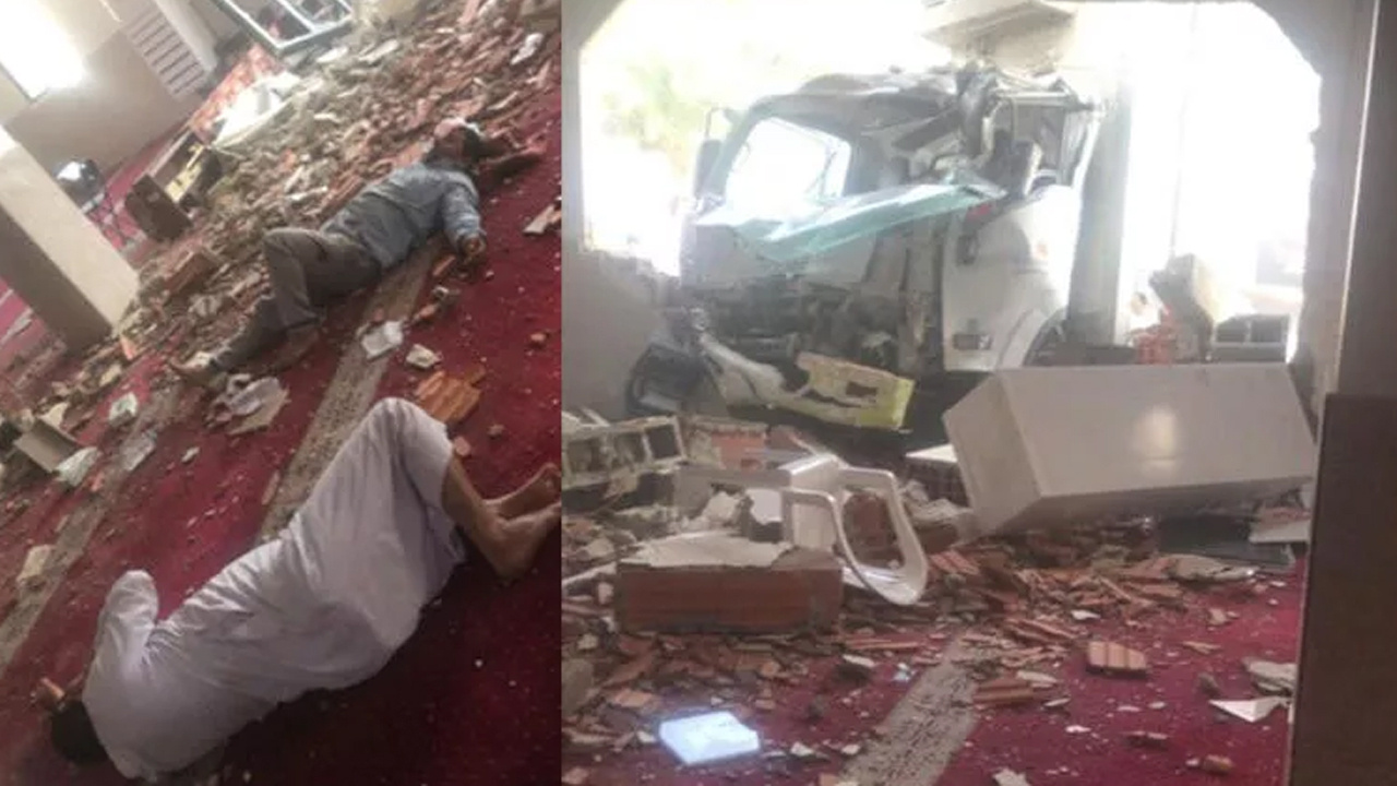 Suudi Arabistan’da kamyon camiye daldı! Yaralılar var: Feci kaza kamerada