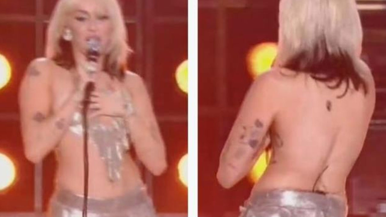 Dünyaca ünlü yıldız Miley Cyrus'un konserde bluzu düştü! Binlerce kişinin önünde çıplak kaldı!