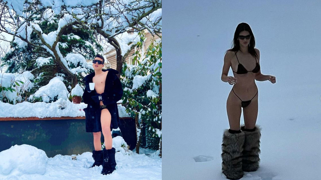 Kerimcan Durmaz'ın karda çıplak pozları Instagram'ı salladı Kendall Jenner'a benzetildi