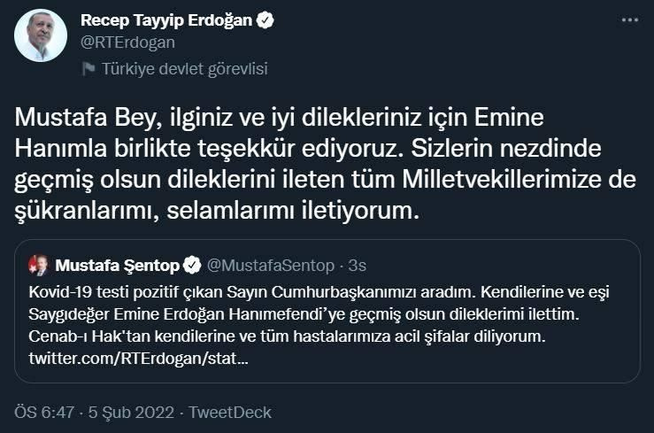 Cumhurbaşkanı Erdoğan tüm geçmiş olsun dileklerine teşekkür etti