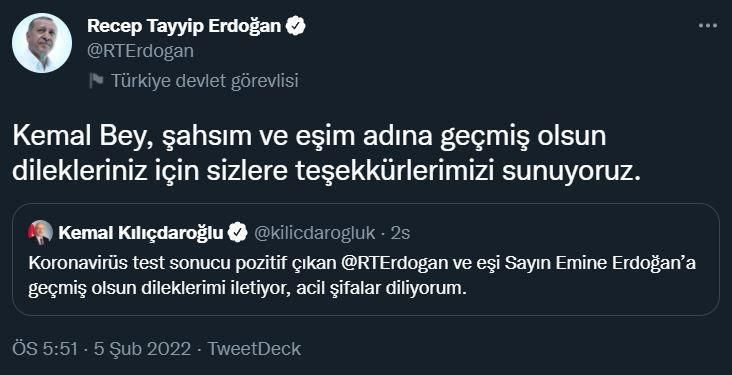 Cumhurbaşkanı Erdoğan tüm geçmiş olsun dileklerine teşekkür etti