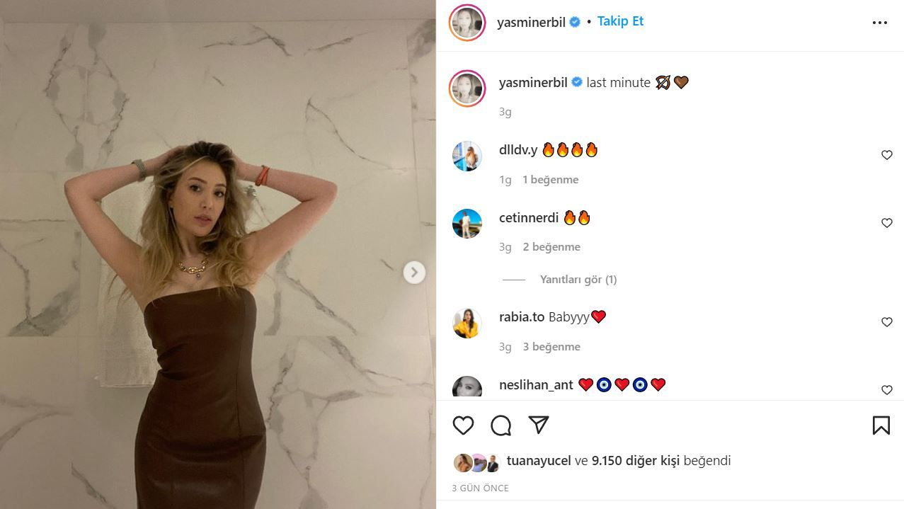 Yasmin Erbil yeni seksi pozuyla Instagram'ı yine salladı deri elbisesi olay
