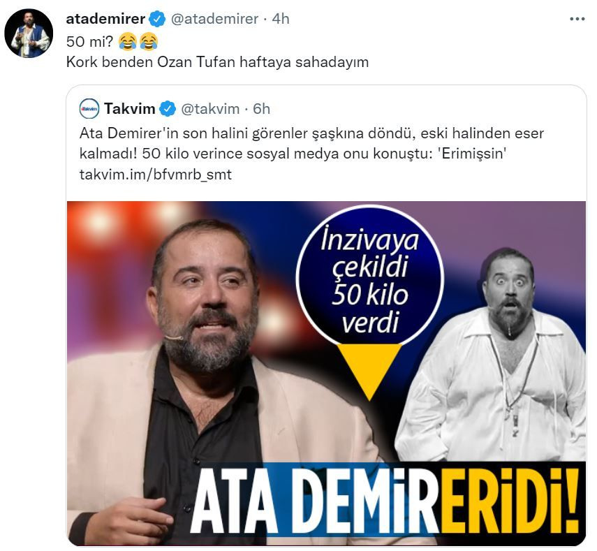 'Ata Demirer 50 kilo verdi' haberlerini ti'ye aldı Fenerbahçeli Ozan Tufan'a 'zayıflama' göndermesi