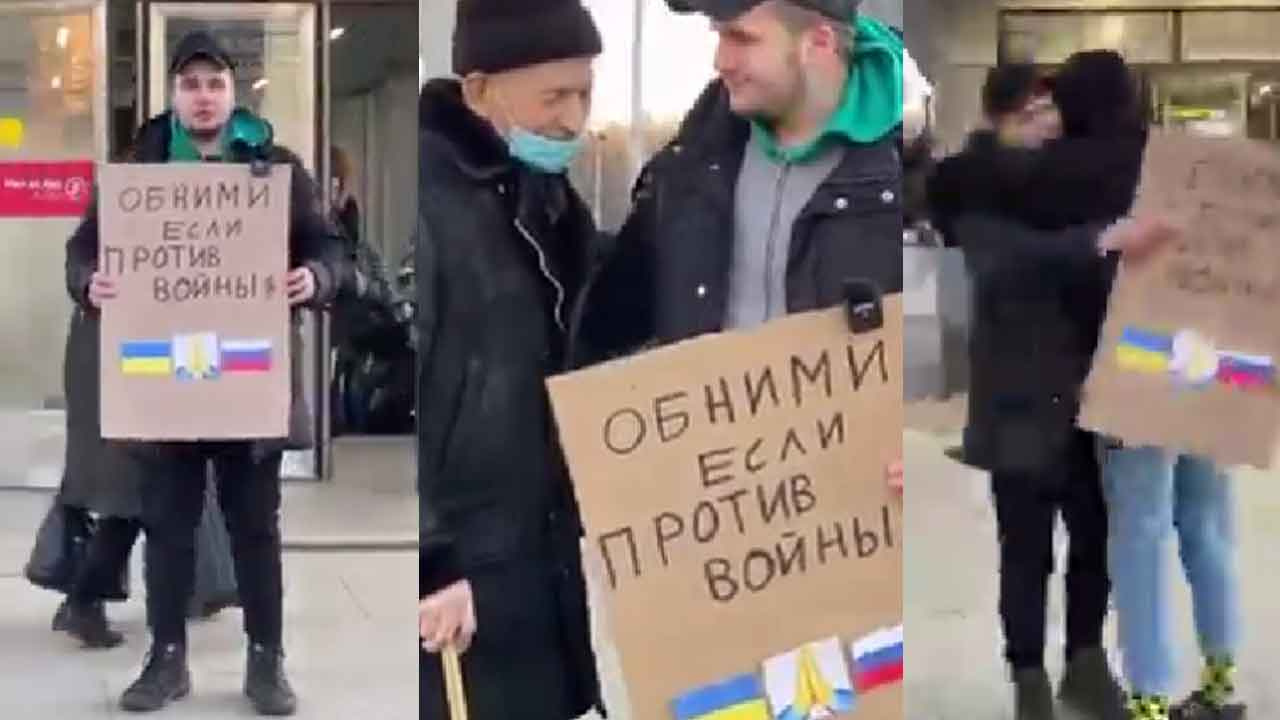 Rusya’da sosyal medyayı ağlatan Ukrayna eylemi! 'Sarıl bana' deyip...