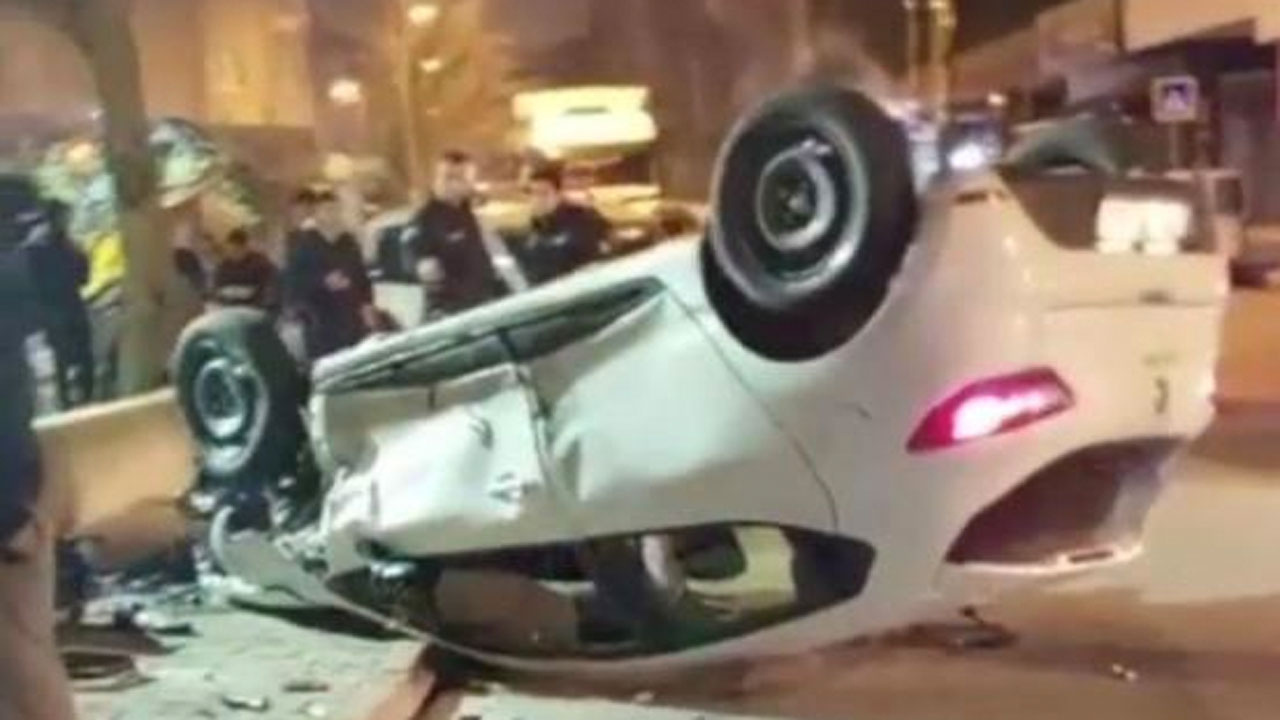 Sancaktepe’de kiralık araç çalan 3 kişi, polisten kaçarken kaza yapıp takla attı