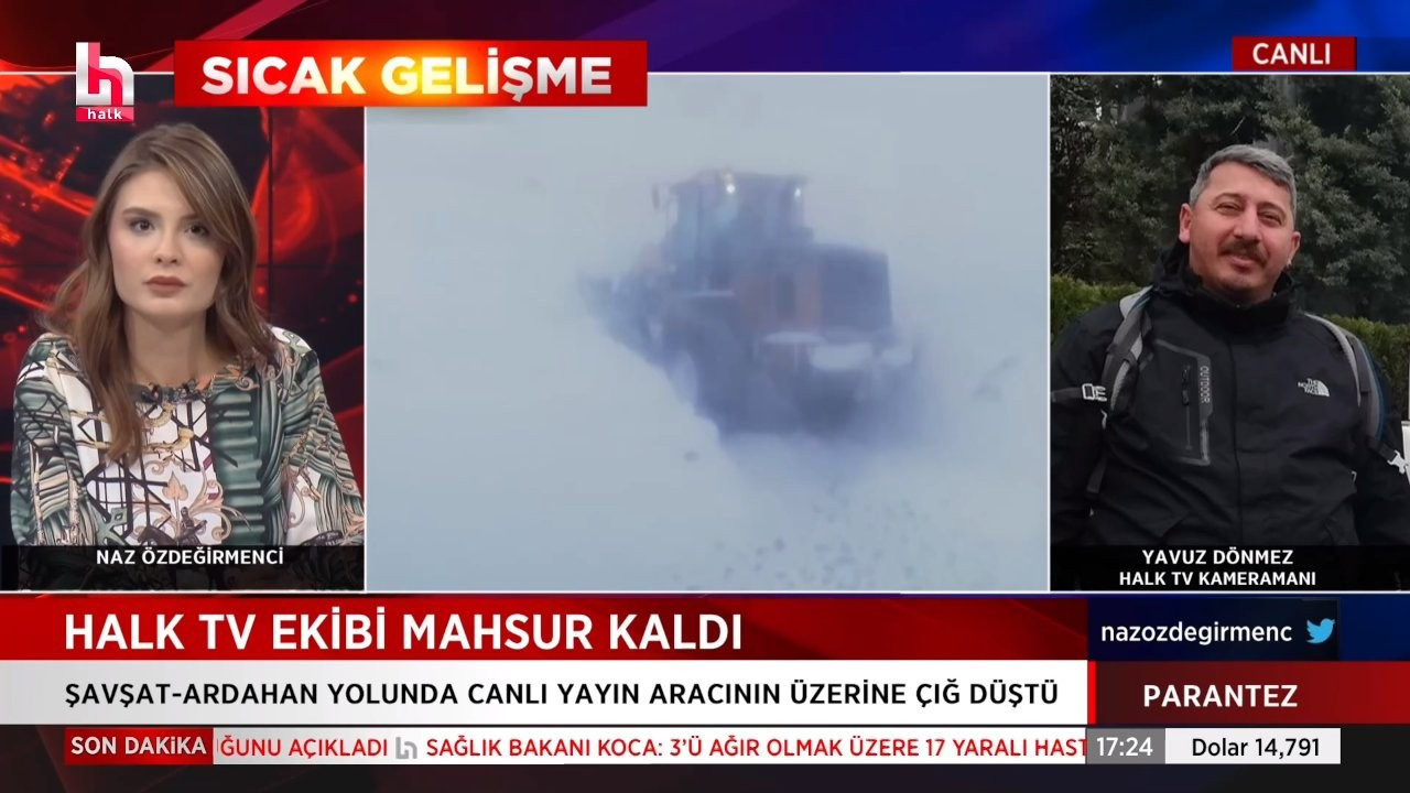 Halk TV canlı yayın aracının üzerine çığ düştü! Buz gibi soğukta mahsur kaldılar: 4-5 metre boyutunda