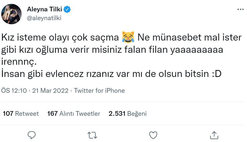 Aleyna Tilki 'kız isteme' paylaşımı Twitter'ı salladı 'Mal gibi' dedi tepki yağdı