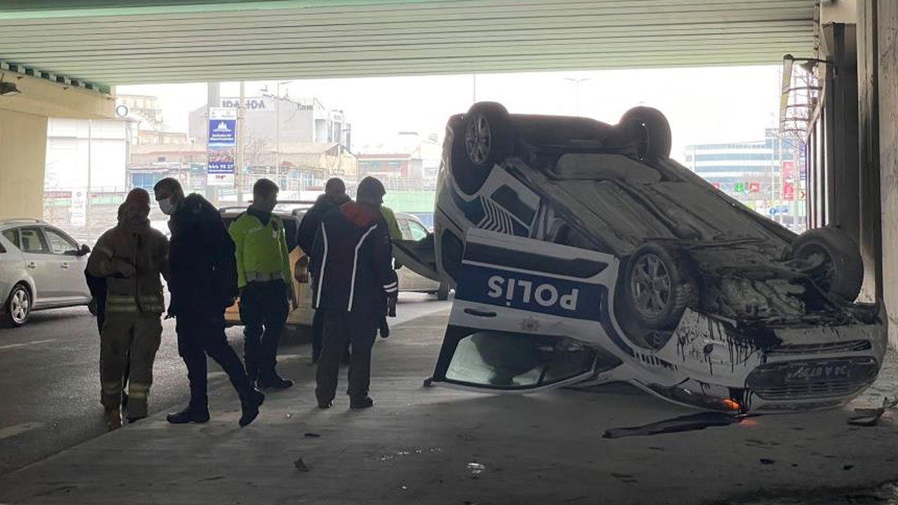 Şişli’de polis aracı takla attı: 2 polis yaralı