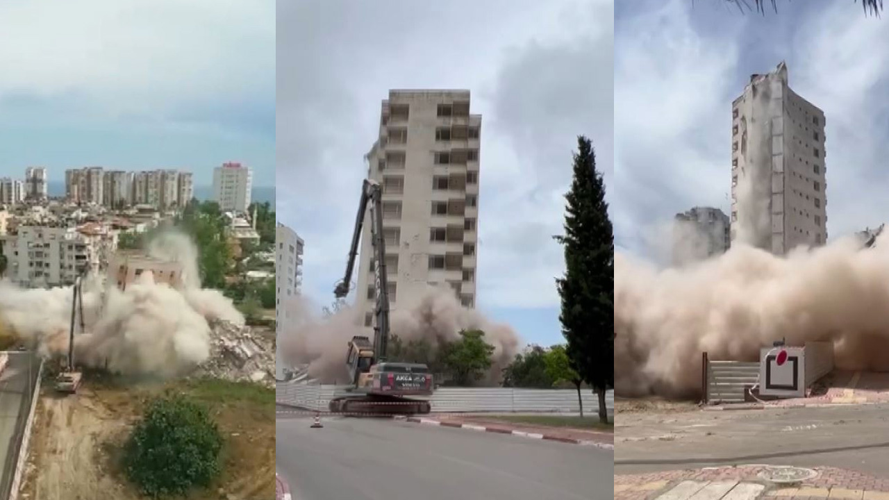 Antalya'da 14 katlı bina bir kepçe darbesiyle olduğu yerde kağıt gibi yıkıldı